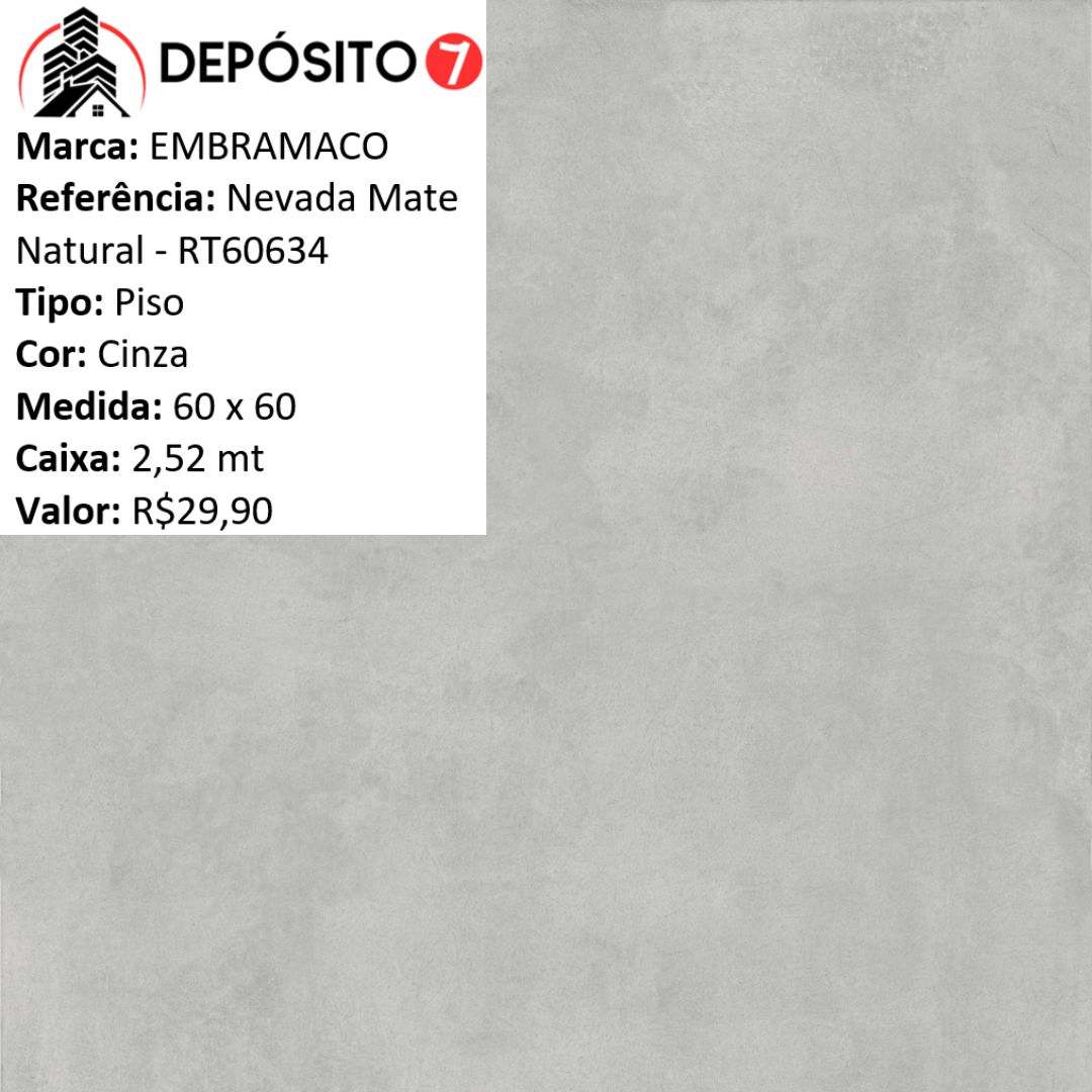 EMBRAMACO PISO RETIFICADO 60X60 RT60634 NEVADA MATE (CAIXA COM 2,52 MT)
